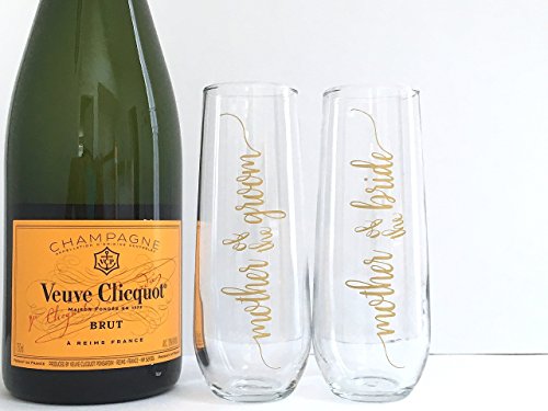 Mother of the Bride and Groom Champagne Flutes - Wedding Toast Glasses - Set of 2