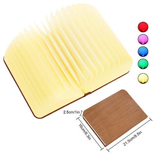 Briignite Folding Book Lamp, Wooden Desk Lamp LED Beside Lamp, USB Rechargeable Reading Light, 5 Color Modes, Perfect for Nightstand, Coffee Table, Christmas Gift, Home Decor, Size (9.45×6.5×1 in)