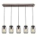 LNC Farmhouse Mason Jar Chandelier, 5-Light Adjustable Rustic Pendant Chandeliers Hanging Light Fixture for Kitchen Island and Dining Room Brown
