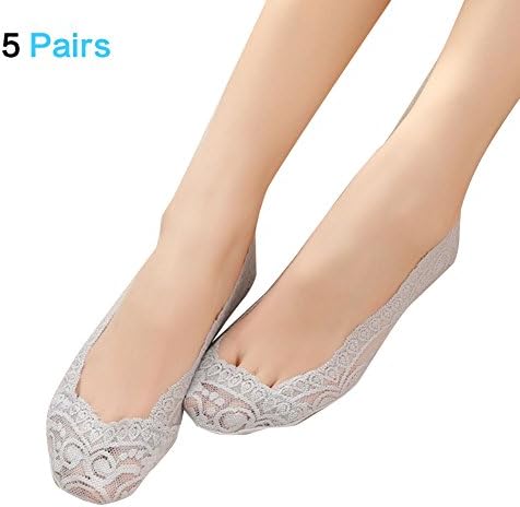 KJAHSLK Womens No Show Liner Socks Low Cut Silicone Grip Non-Skid Lace Loafer Footies Socks(Grey)