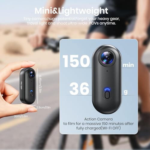 Poat Action Camera, Mini Pov Camera for vlogging, IPX7 Waterproof, Body Camera with 120° Wide Angle, POV Recording for Diving, 10+ Accessories – Helmet Cam for Motorcycle, Cycling (64G-Card)