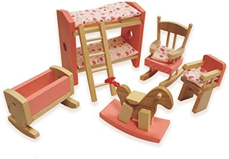 HNVOUER Dollhouse Furniture, Wooden Dollhouse Furniture, Dollhouse Furniture Set, Colorful Wooden Dollhouse