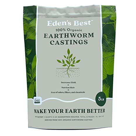 EDEN’S BEST WORM CASTINGS ORGANIC FERTILIZER | 100% ORGANIC FERTILIZER | ORGANIC FERTILIZER FOR VEGETABLE GARDEN | GARDEN FERTILIZER | 5 POUND BAG