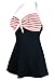 Cocoship Black & Red White Striped Vintage Sailor Pin Up Swimsuit One Piece Skirtini Cover Up Swimdress XXXL(FBA)