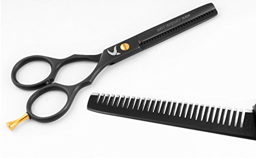 Hairdressing Scissors 5.5" Barber Hair Cutting Thinning Salon Scissors Shears Black Colour with Fine Adjustment Screw By CANDURE (Orange Black Combo) - Thumbnail 3