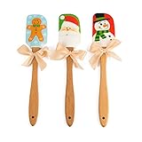 Silicone Spatula, Caliamary 3 Pieces Kitchen Mini Silicone Spatula Set, Christmas Cake Decorating Spatula With Wooden Handle, Snowman Gingerbread Man And Santa Claus Pattern (3)