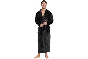 SPLASHGRIP Mens Fleece Robe Soft Plush Collar Shawl Bathrobe Lightweight Long Bath Shower with Belt & 2 Pockets