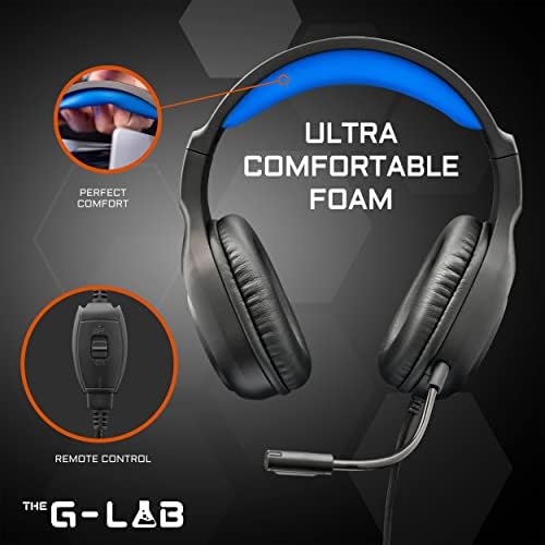 The g-lab - korp yttrium - fones de ouvido para jogos para pc, ps4, ps5, xbox, switch, fones de ouvido para jogos com microfone dobrável, fones de ouvido estéreo para jogadores com microfone - microfone com entrada de 3,5 mm