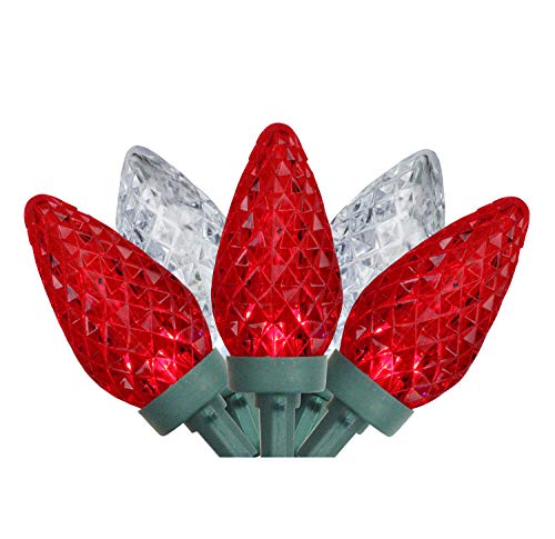 Northlight 100-Count Red and Pure White Faceted LED C9 Christmas Lights - 66 ft, Green Wire