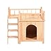 PawHut 2-Level Elevated Waterproof Outdoor Wooden Treehouse Cat Shelter With Balcoy