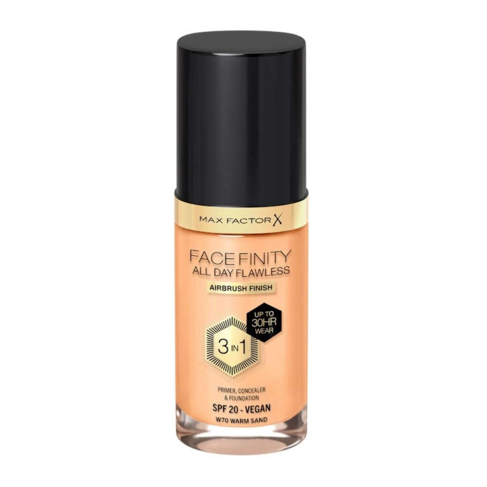 Max Factor Facefinity 3-in-1 All Day Flawless Liquid Foundation, SPF 20 - 70 Warm Sand, 30 ml