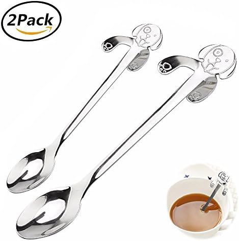 Lwestine 2Pcs Stainless Steel Teaspoons, Cut Puppy Dog Hanging Spoons, For Dessert, Milk, Appetizer, Mini Cup Spoon Tableware Kitchen Gadget