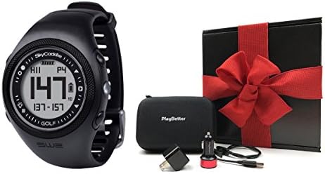 SkyCaddie SW2 Golf GPS Watch ULTIMATE GIFT BOX Bundle | Includes PlayBetter Hard Carrying Case, PlayBetter USB Wall/Car Adapters, Cleaning Brush | Black Gift Box with Red Bow