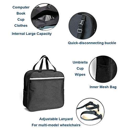 Wheelchair Side Bag, Wheelchair Armrest Pouch Organizer Bag, Backpack Bag Large Capacity, Arm Rest Storage Accessories for Your Cup,Coat,Mobility Devices. Fits Manual, Powered or Electric Wheelchairs - Thumbnail 2