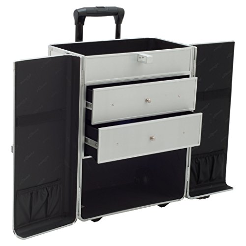 SUNRISE Professional Makeup Case on Wheels Aluminum, French Doors, 2 Large Drawers, Locking with