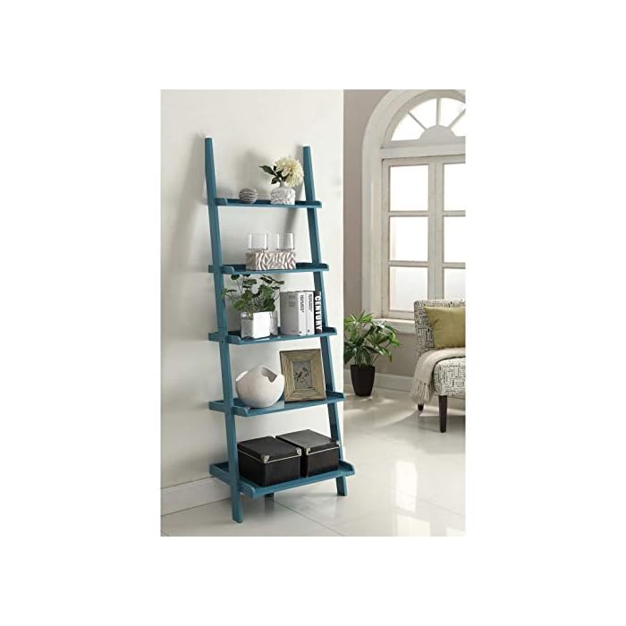 Buy 6ft Turquoise Blue Leaning Bookcase Ladder Shelf Wood 5 Tier