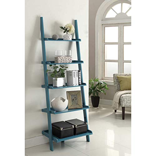 Buy 6ft Turquoise Blue Leaning Bookcase Ladder Shelf Wood 5 Tier