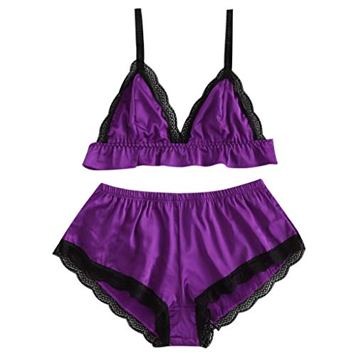 Valentine's Best Gifts for Sex!!!Hennta 2PC Women Satin Sexy Lingerie Girl Lace Splice Bodysuit Sleepwear Babydoll