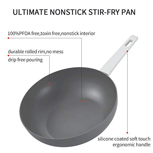 Lonyoung Nonstick Wok Pan with Lid, Nonstick Aluminum Stir Fry Pans