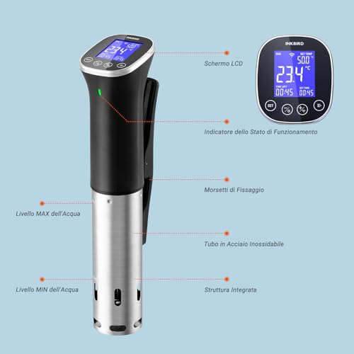 INKBIRD Wifi Sous Vide Roner, WLAN Professional Roner Kitchen, 0-90°C Low Temperature Cooking and Timer | Recipes APP, LCD, 1000W, IPX7 Waterproof, ±0.1°C Precise and Constant Temperature, ISV-300W