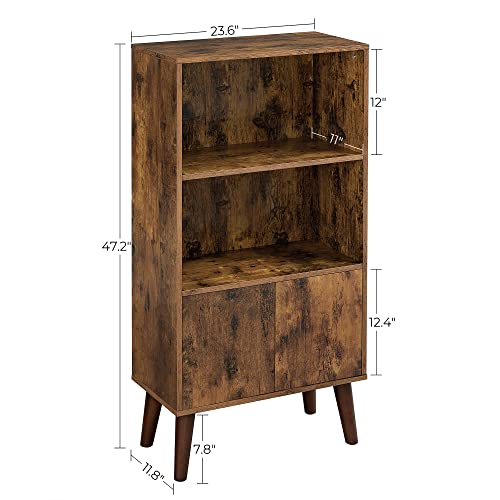 VASAGLE Bookcase, 2Tier Retro Bookshelf with Doors, Storage