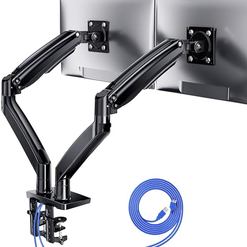 ErGear Monitor Halterung 2 Monitore bis 40 Zoll, Ergonomischer Bildschirmhalterung mit USB-Anschluss, Höhenverstellbarer Monitorarm für Extrabreite Monitore, VE