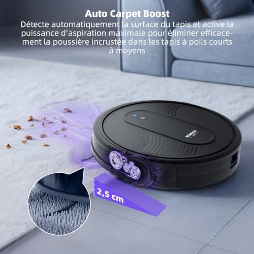 3 en 1 Robot Aspirateur Laveur Corps Ultra-Mince H83mm/4000Pa/140min