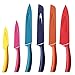 Hecef Colorful Knife Set with Covers,FDA Non-stick Stainless Steel Blade with PP Handle, Includes 8'' Chef, 8'' Slicing, 8'' Bread, 8'' Fork, 5'' Utility and 3.5'' Paring Knife (multi-color)