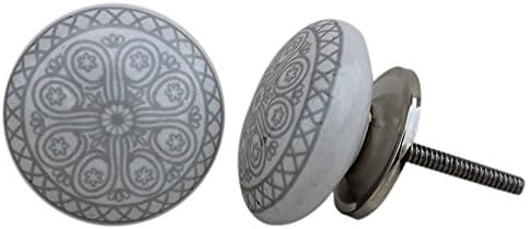 US Shopee LLP Set of 12 Pieces Ceramic & Metal cabinet Knob-Ceramic Knobs For Cabinets & Cupboards - Hand Painted Pulls-Hand Painted Ceramic Knobs Cabinet Drawer Pull (Grey)