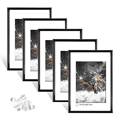 Dmyifan Set of 5 Picture Frames DIN A4 Black with Plexiglas, Frame for Standing and Hanging for Photos, Portraits, Picture Frame