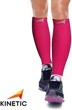 Calf Compression Sleeves by Kinetic Performance Gear - Leg Compression Sleeves Set for Calf and Shin Splints Support - Moisture Wicking Uni-Sex Leg Sleeves. (Kinetic Pink, Large X-Large)