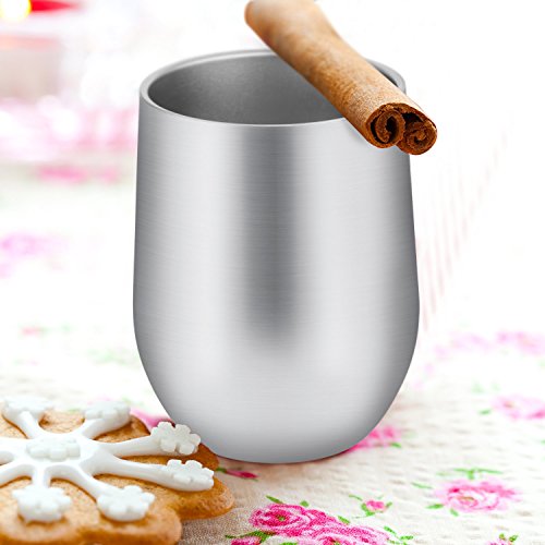 Skylety 12 oz Double-insulated Stemless Glass Wine Tumbler, Stainless Steel Tumbler Cup with Lids for Coffee, Drinks, Champagne, Cocktails (Silver) - Thumbnail 3
