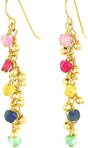 Double Helix Earrings with Spirals of Tourmaline Hearts and 14K Gold Filled Beads; One of a Kind
