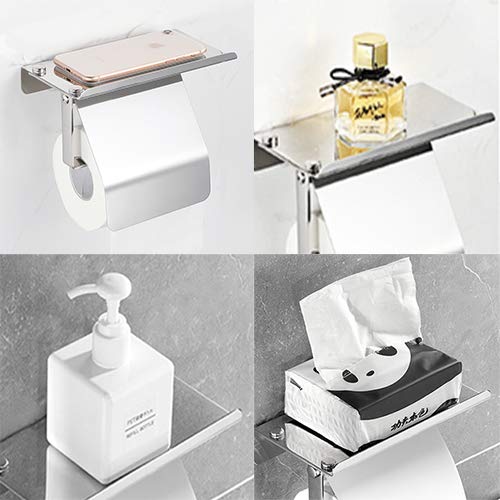 Bearstar Toilet Paper Holder with Shelf Tissue Holder for Bathroom Toilet Paper Roll Holder with Cover SUS 304 Stainless Steel Wall Mounted - Thumbnail 5
