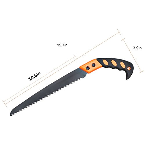 Pruning Saw with Sheath, VECOO Heavy Duty Gardening Saw 15.7 Inch Curved Blade Hand Saw Comfort Handle with Saw Blade Enclosure - Perfect for Trimming Trees,Plants,Shrubs,and More - Yellow Handle