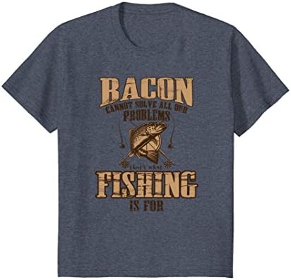 Kids Bacon Cannot Solve Problems Fishing Can Funny Joke T-Shirt 12 Heather Blue