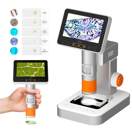 MatataStudio MX2-AS Professional Digital Microscope Portable Electronic Microscope 2 in 1 with 4.3 Inch LCD, 100x 1600x Zoom, Supports Photo and Video, Birthday Gift