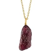 Gem O World Natural Raw Gemstone Pendant Necklace for Women | German Silver 16+2 Inch Adjustable Chain | Minimalist Healing Crystal Jewelry Gift (Garnet)