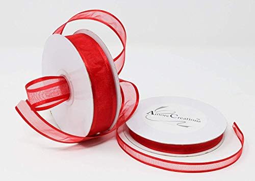 AmoreCreations3/8 Inch x 25yds Organza Ribbon with Satin Trim for Wedding Baby Shower Gifts DIY Bows Craft Dancer Wands and More - Colors Guaranteed by AmoreCreations (Red, 3/8 Inches x 25yds)