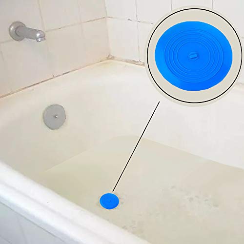 Tub Stopper Silicone Drain Stopper Cover| 6 inches Bathtub Drain Plug for Kitchen Sinks, Bathroom and Laundry By KongNai (2 Pack,Blue &White)