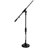Rockville RKDS Kick Drum/Guitar Amp Mic Stand with Steel Round Base | Fixed Boom, Rubber Pad, Adjustable Height 18.7" to 28.7" Powder Coated, 5/8 Inch Thread, 6.6 lbs, Low Profile