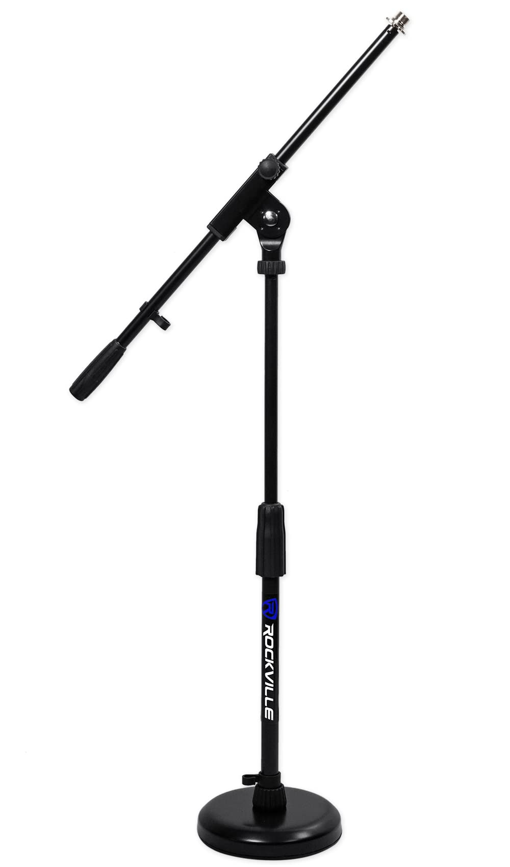 Rockville RKDS Kick Drum/Guitar Amp Mic Stand with Steel Round Base, Fixed Boom Arm, Rubber Pad, Heavy-Duty, Compact and Portable for Stage and Studio