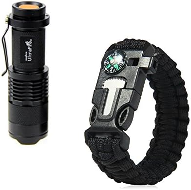 Ghaziman 5 in 1 Multifunctional Outdoor Survival Paracord Bracelet, Flint / Whistle / Compass / Paracord / Scraper,and an Ultrafire flashlight,for Hunting, Hiking,Camping, Surveillance