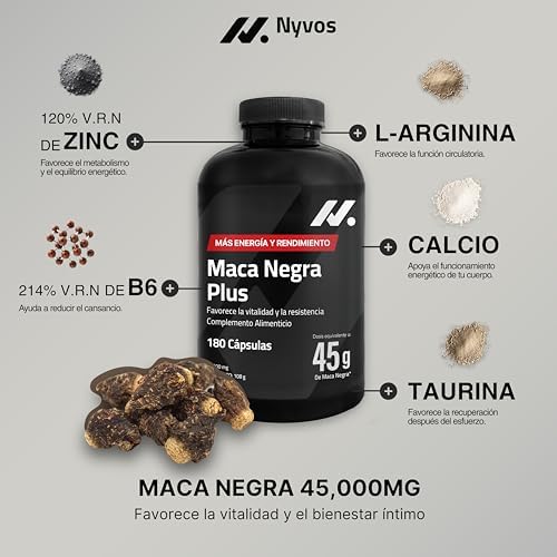 Maca Preta de Alta Potência – 45.000 mg Equivalente – Testosterona Natural Homem – 180 Cápsulas Vegan – Energia, Vitalidade e Culturismo – Produzido na UE - Nyvos — foto 3 de 8