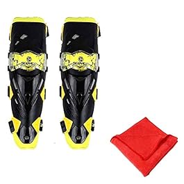 AllExtreme EXSCKPY Breathable Adjustable Knee Pads Motorcycle Racing Riding Knee Guard Unisex Shin Armor Proctector with Microfiber Towel (Yellow, 2 Pcs)