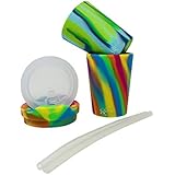 Silipint Silicone Kids Cups Sea Swirl &amp; Hippie Hops, U.S. Patented, BPA-Free, Unbreakable, Sealable Lid, Silistraws Included - Safe For Car Rides, Camping, Sports, Life! (2 Cups/Lids and Straws)