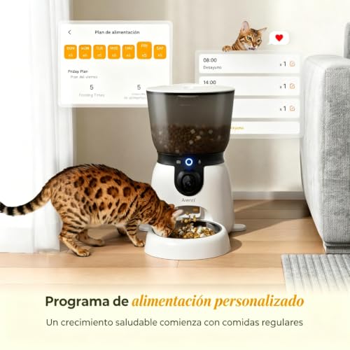 ARENTI Dispensador Croquetas para Perro Gato con Cámara 3MP WiFi 5G/2.4G, 4.5L, con Fuente Agua Inoxidable, Visión Ajustable, IA Detección Mascotas/Sonidos, Alerta Falta Comida, Audio Bidireccional