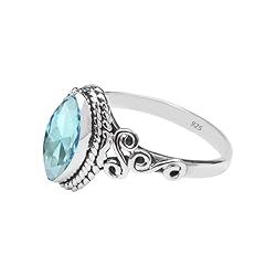 Rubicrafts Blue Topaz Stone Ring 925 Sterling
