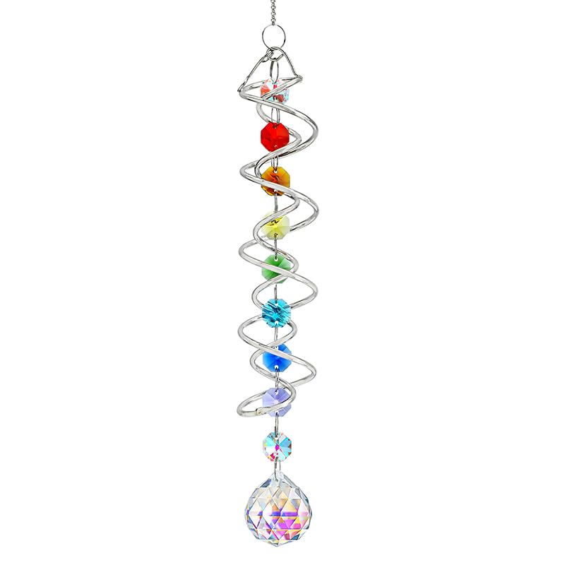 Sun Catchers for Windows,Crystal Sun Catcher with Seven Chakra Beads,Decorative Wind Spinner Tail Suncatcher 17.7in,Gazing Balls Spiral Tail for Indoor Christmas Decoration