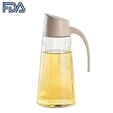 Drizom Non-Drip Glass Oil & Vinegar Container And Dispenser Bottle With Automatic Cap, Leakproof, Automatic Stopper, Precise-Pour Spout, And Non-Slip Handle，17oz(Apricot)